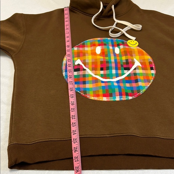 Joshua Sanders Brown Plaid Smiley Face Applique Hoodie Heavyweight Sweatshirt XS - Picture 12 of 13